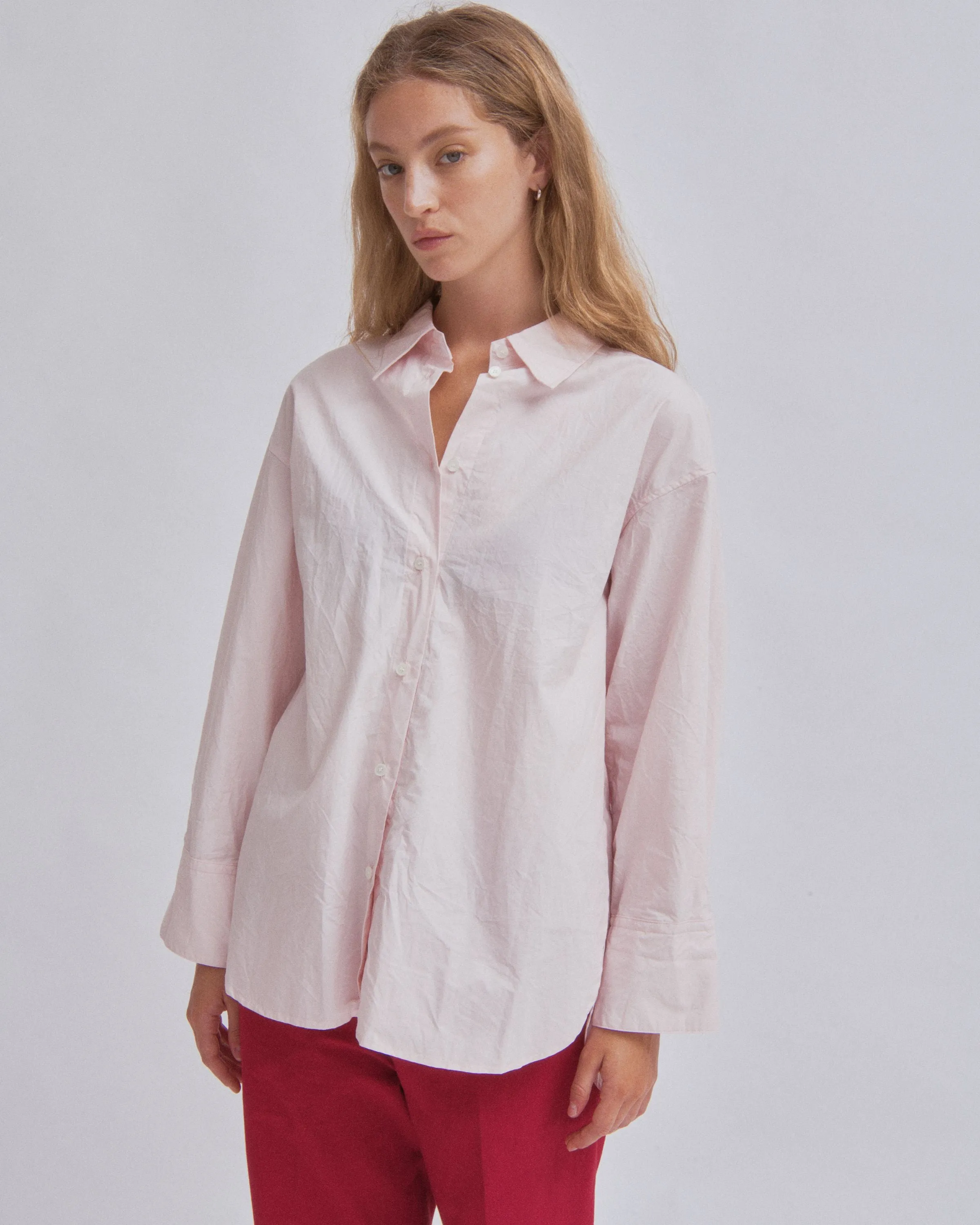 Crinkled Oversized Shirt in Ice Pink