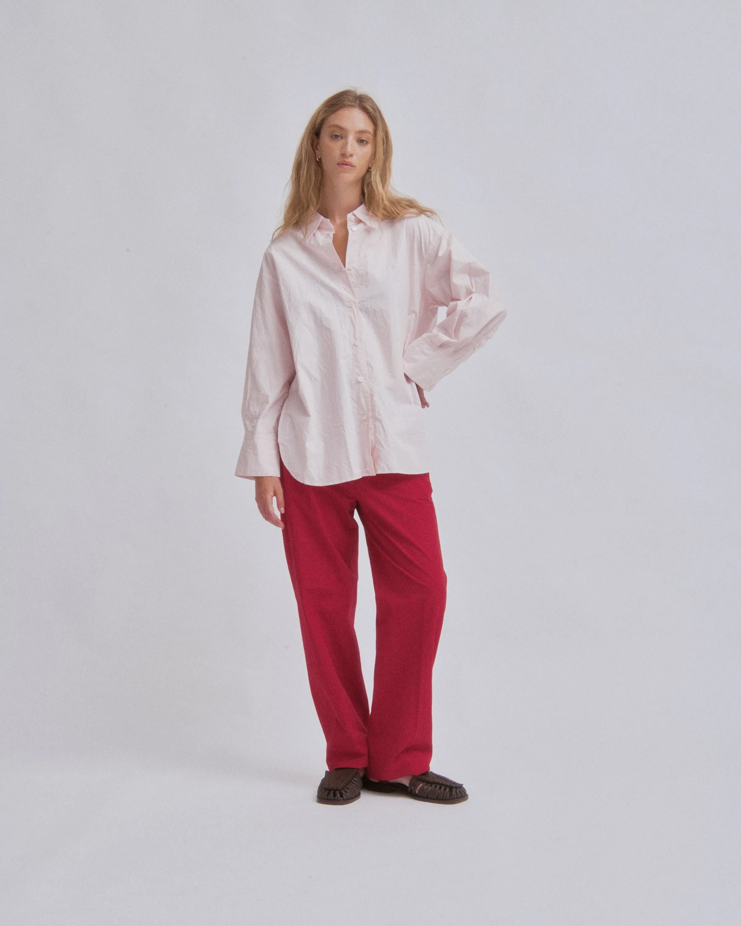 Crinkled Oversized Shirt in Ice Pink