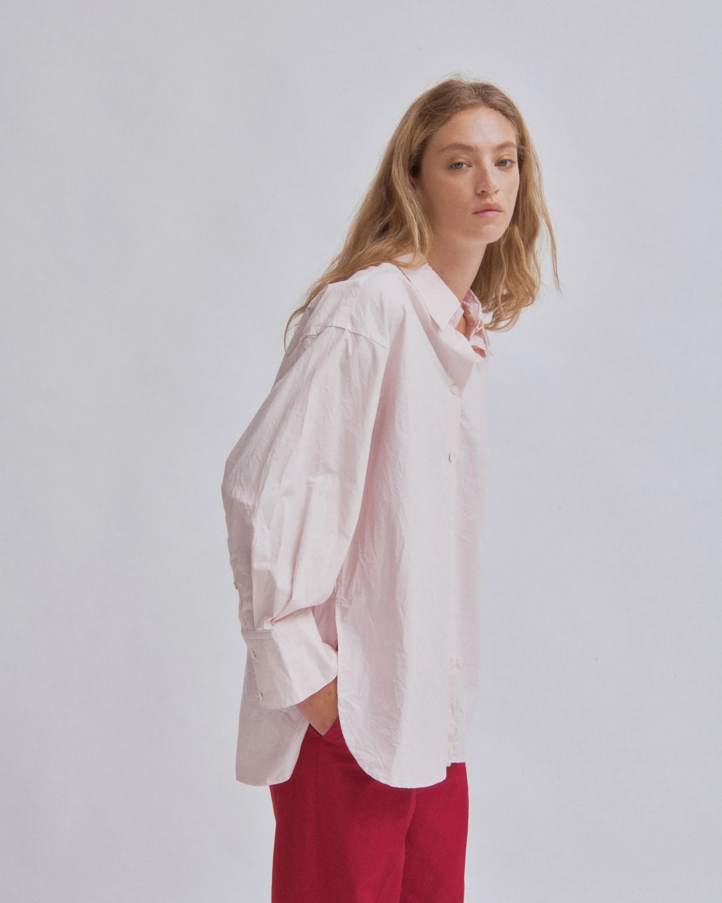 Crinkled Oversized Shirt in Ice Pink