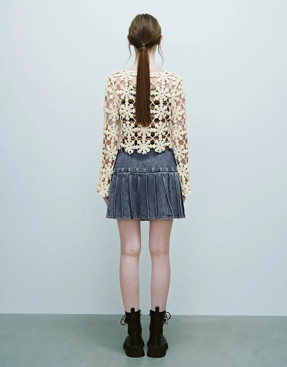 Crochet V-Neck Knitted Cardigan