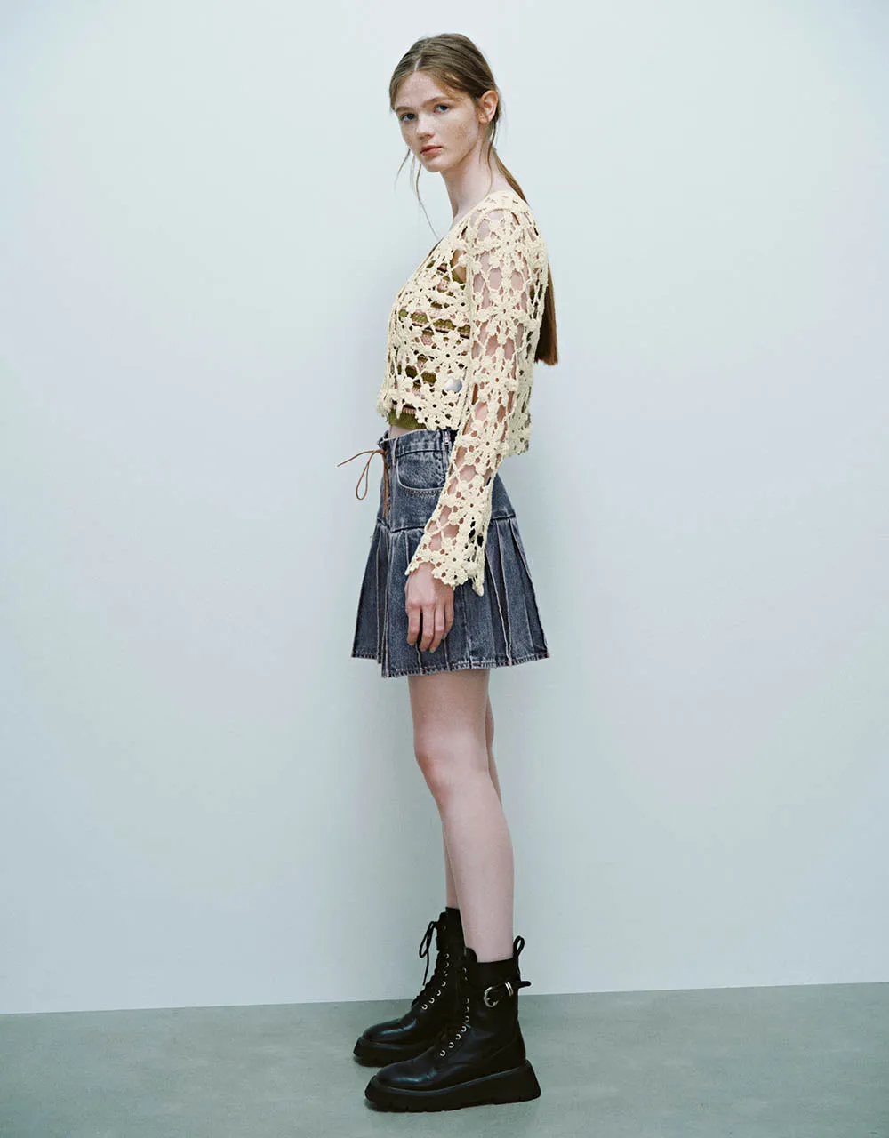 Crochet V-Neck Knitted Cardigan