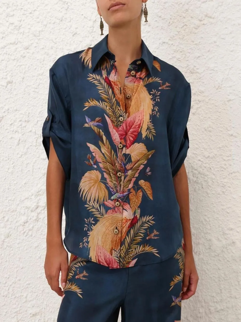 Dark Blue Palm Floral Ascension Shirt