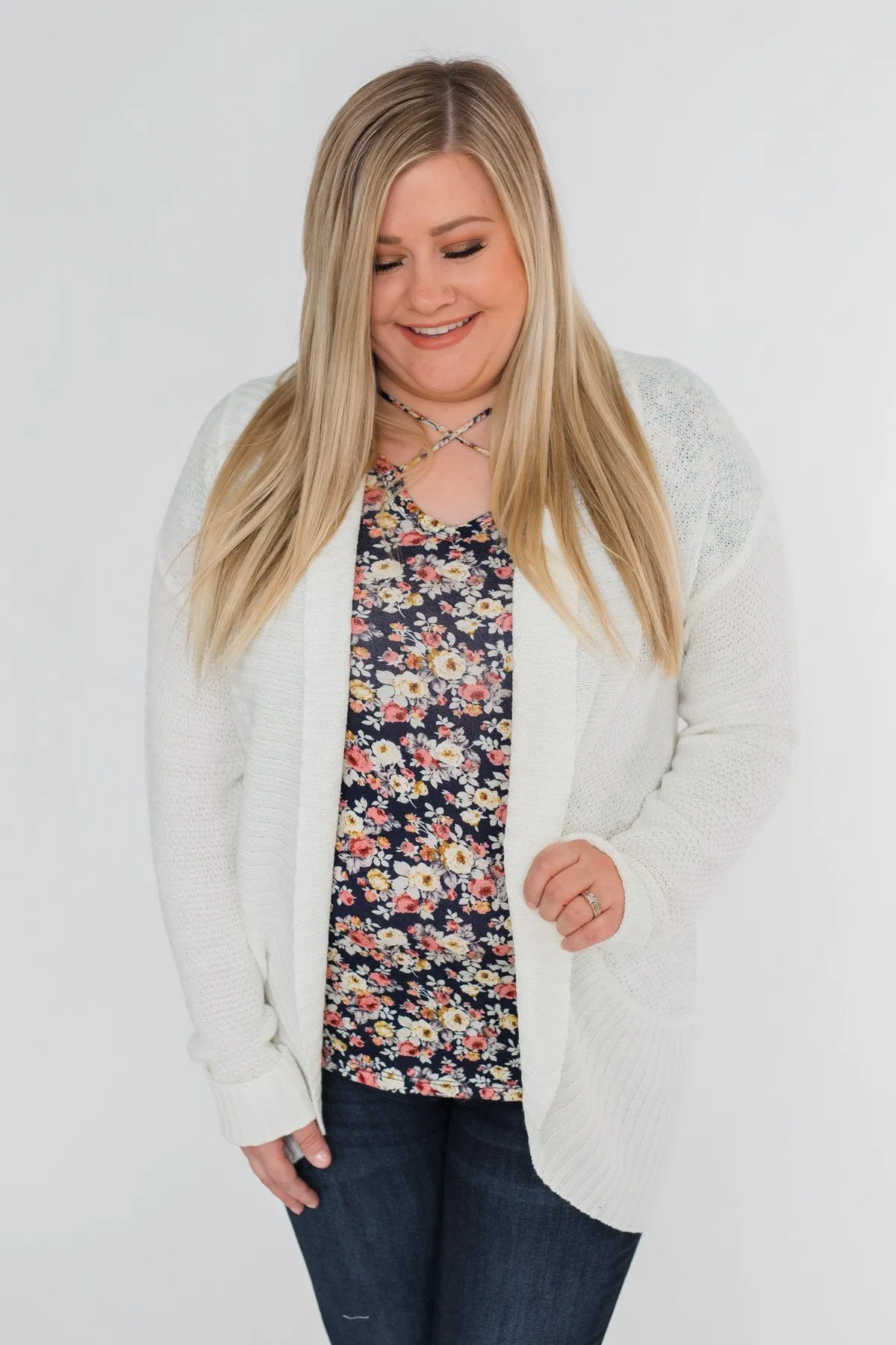 Delightful Days Knitted Drape Cardigan- Ivory