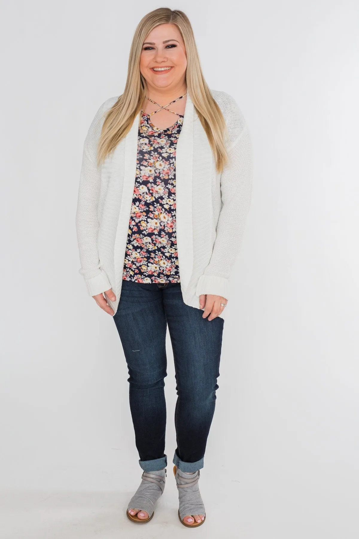 Delightful Days Knitted Drape Cardigan- Ivory
