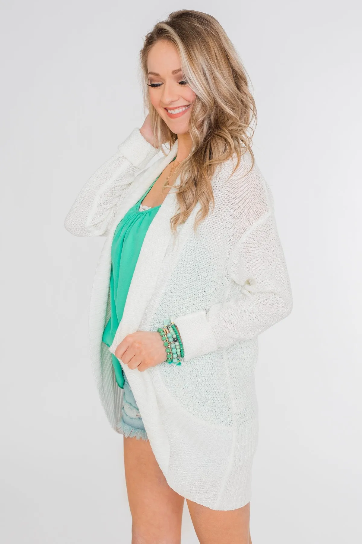 Delightful Days Knitted Drape Cardigan- Ivory