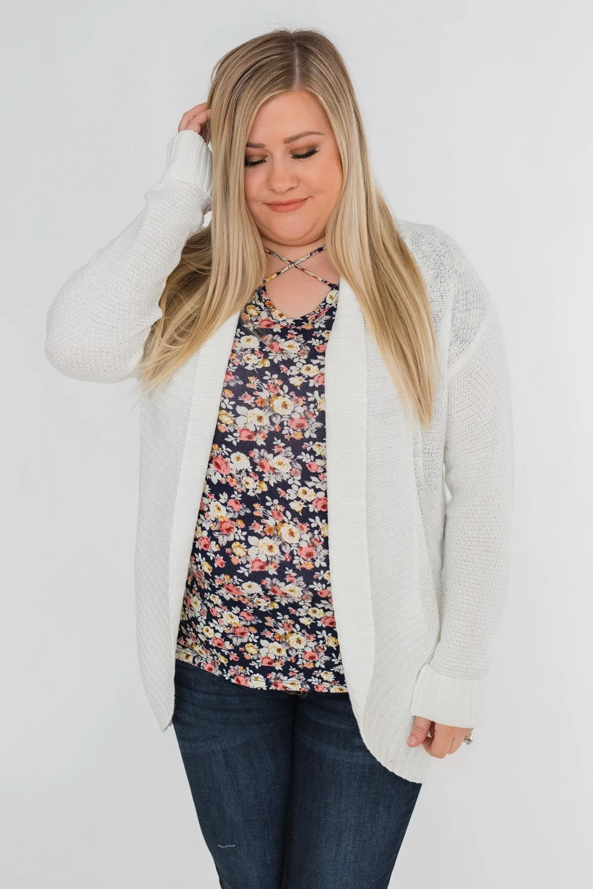 Delightful Days Knitted Drape Cardigan- Ivory