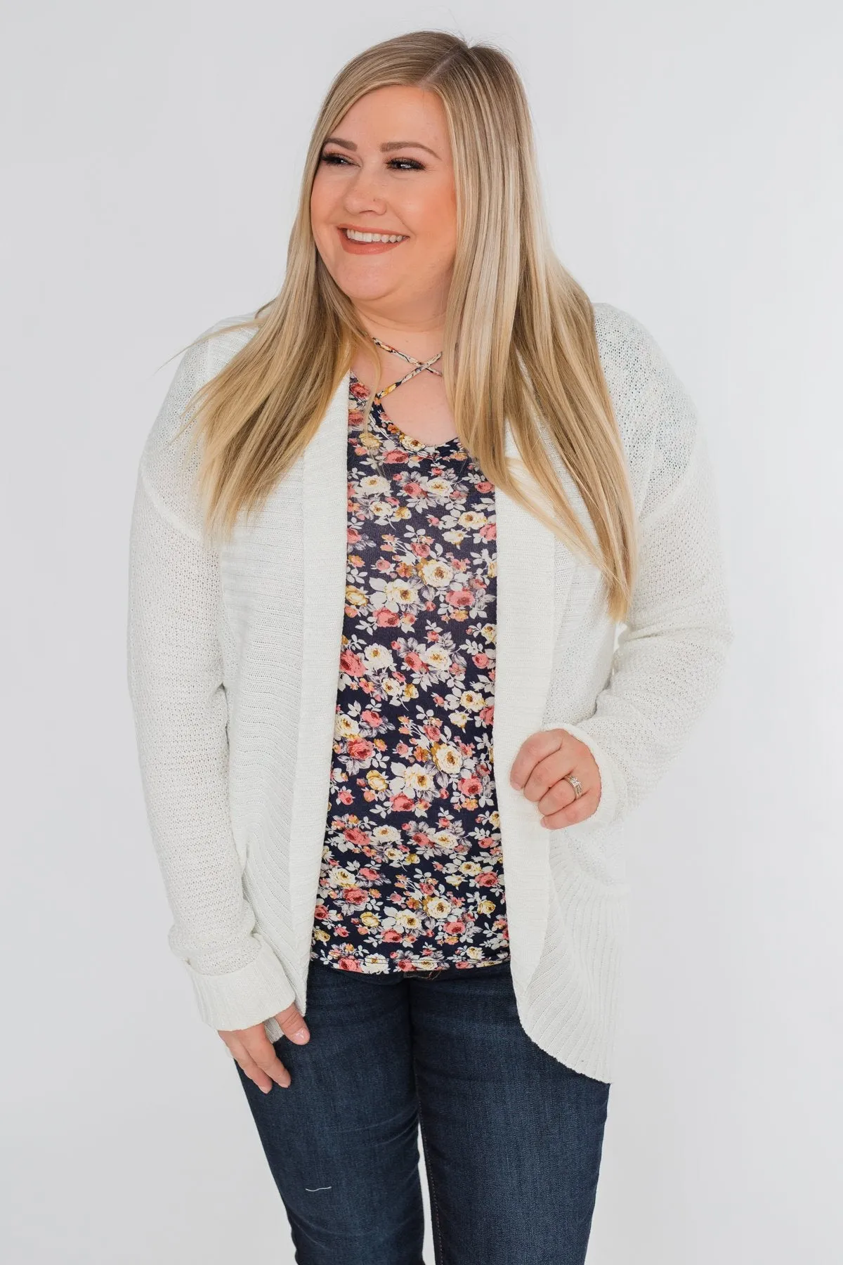 Delightful Days Knitted Drape Cardigan- Ivory