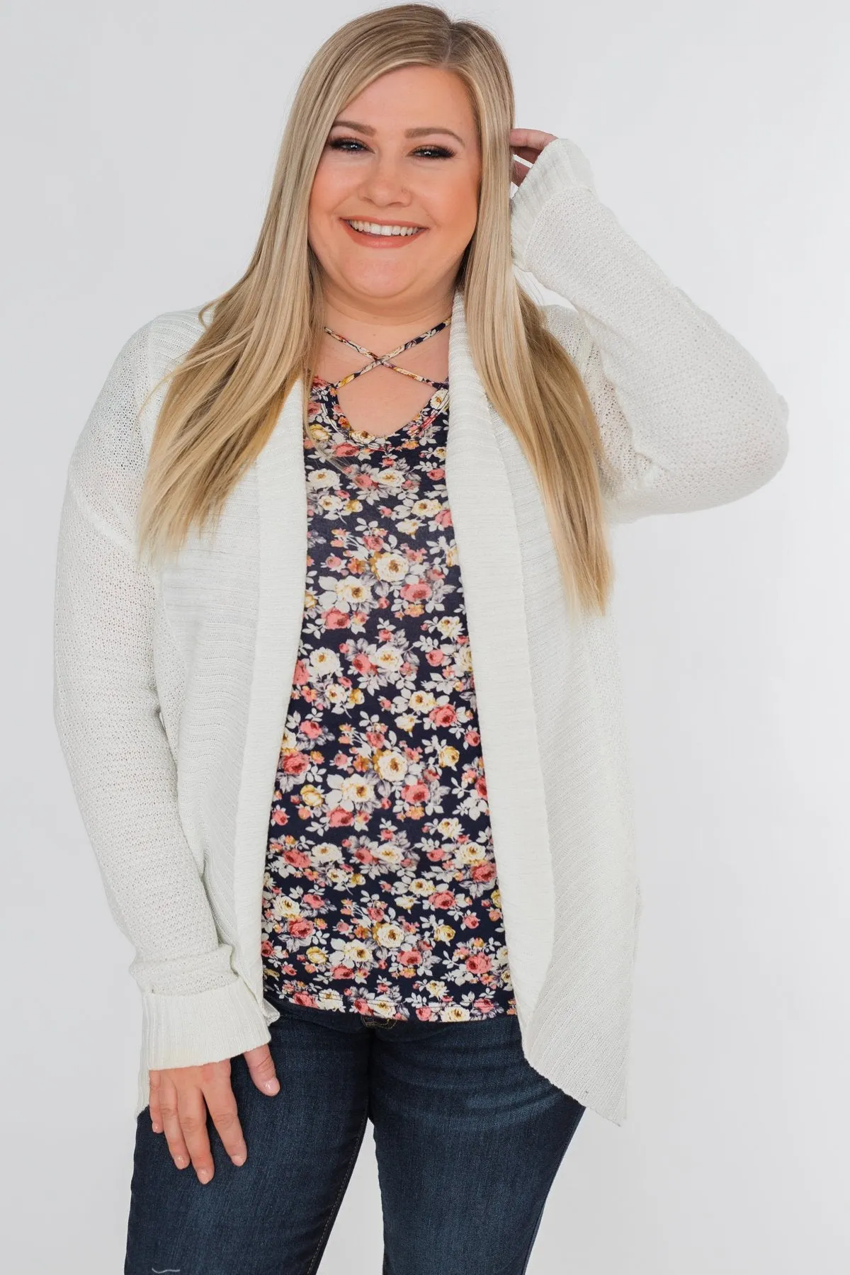 Delightful Days Knitted Drape Cardigan- Ivory