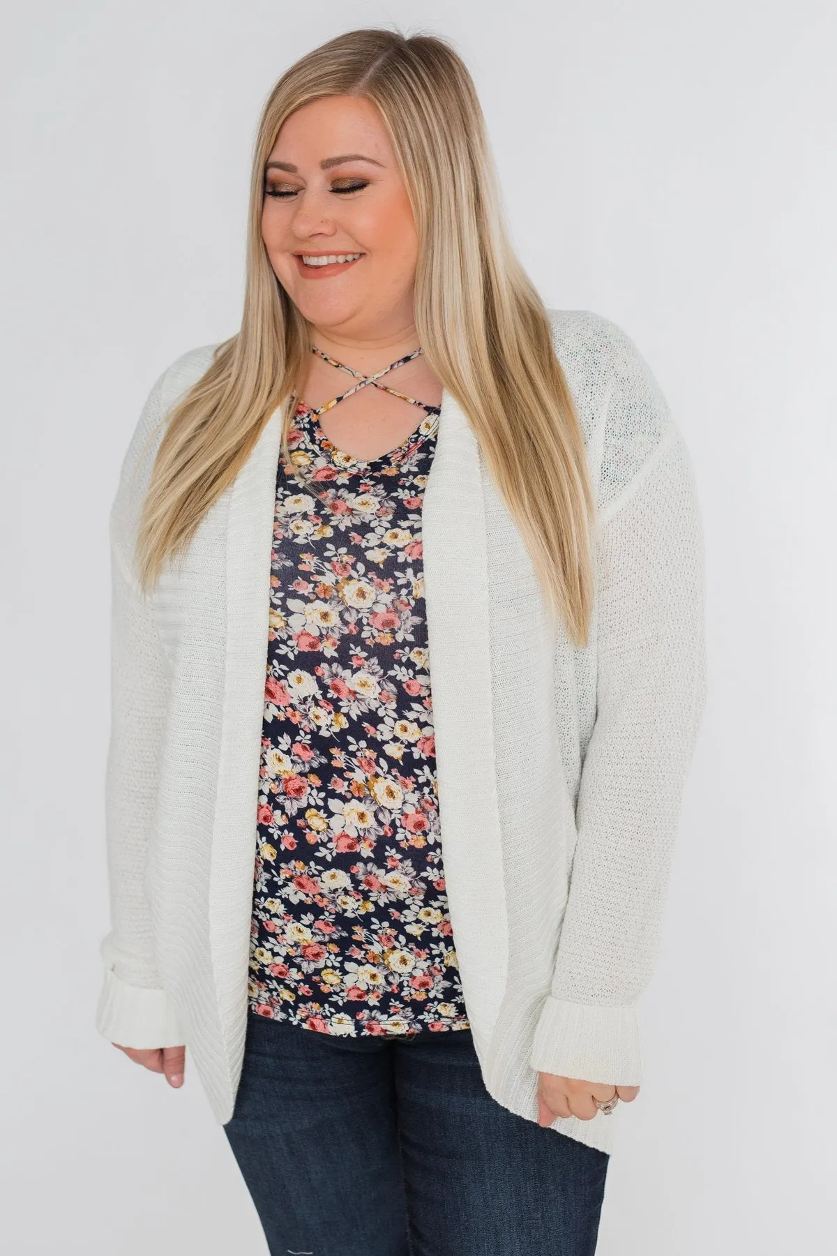 Delightful Days Knitted Drape Cardigan- Ivory