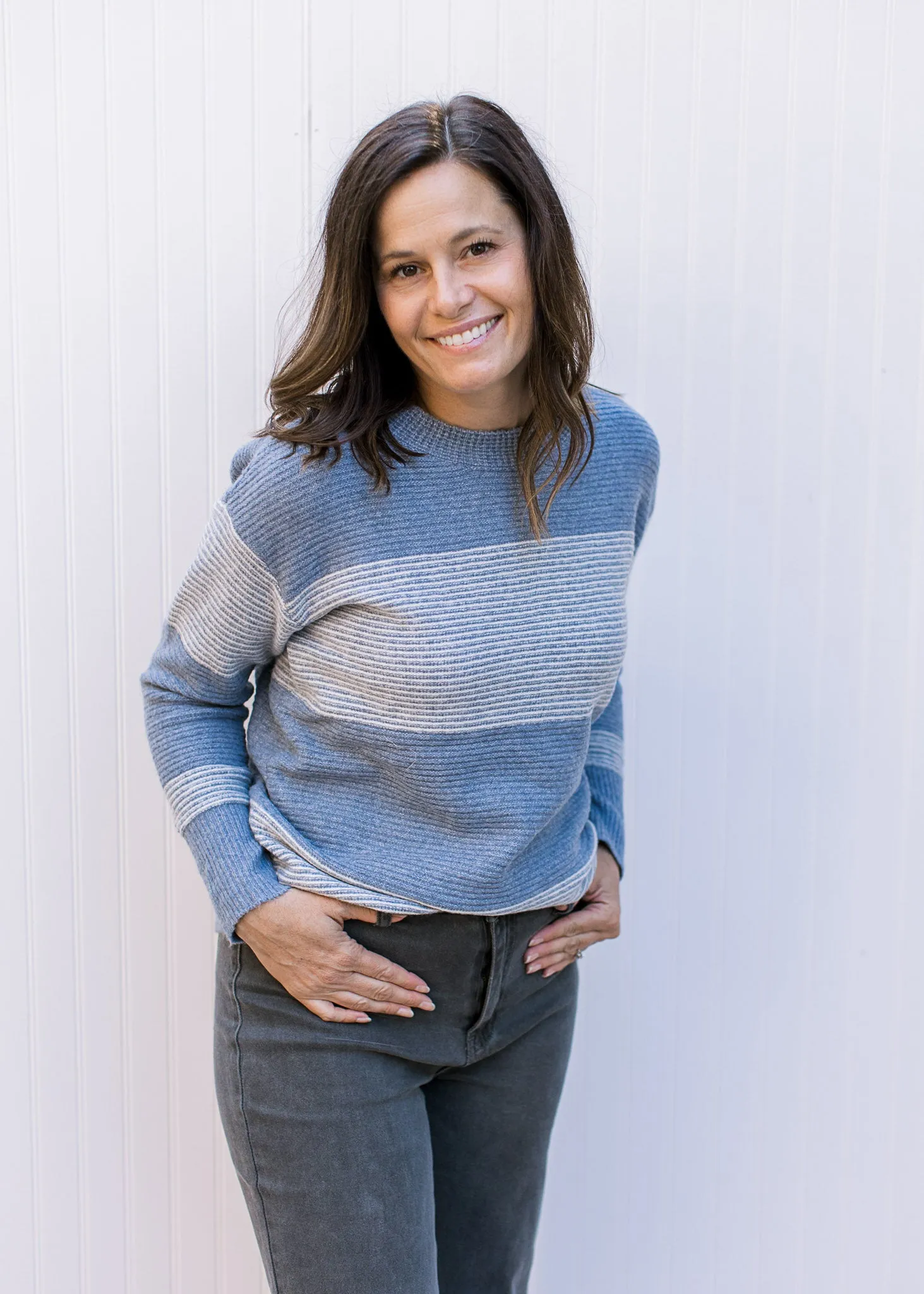 Denim Blue Color Block Sweater B
