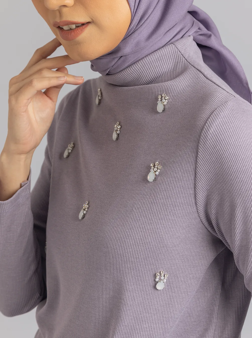 DIVYA EMB TOP LILAC
