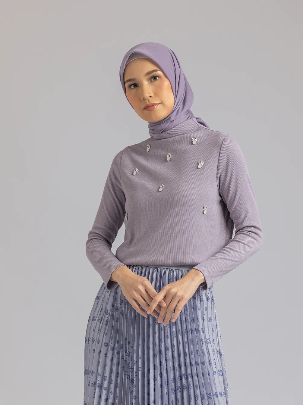 DIVYA EMB TOP LILAC