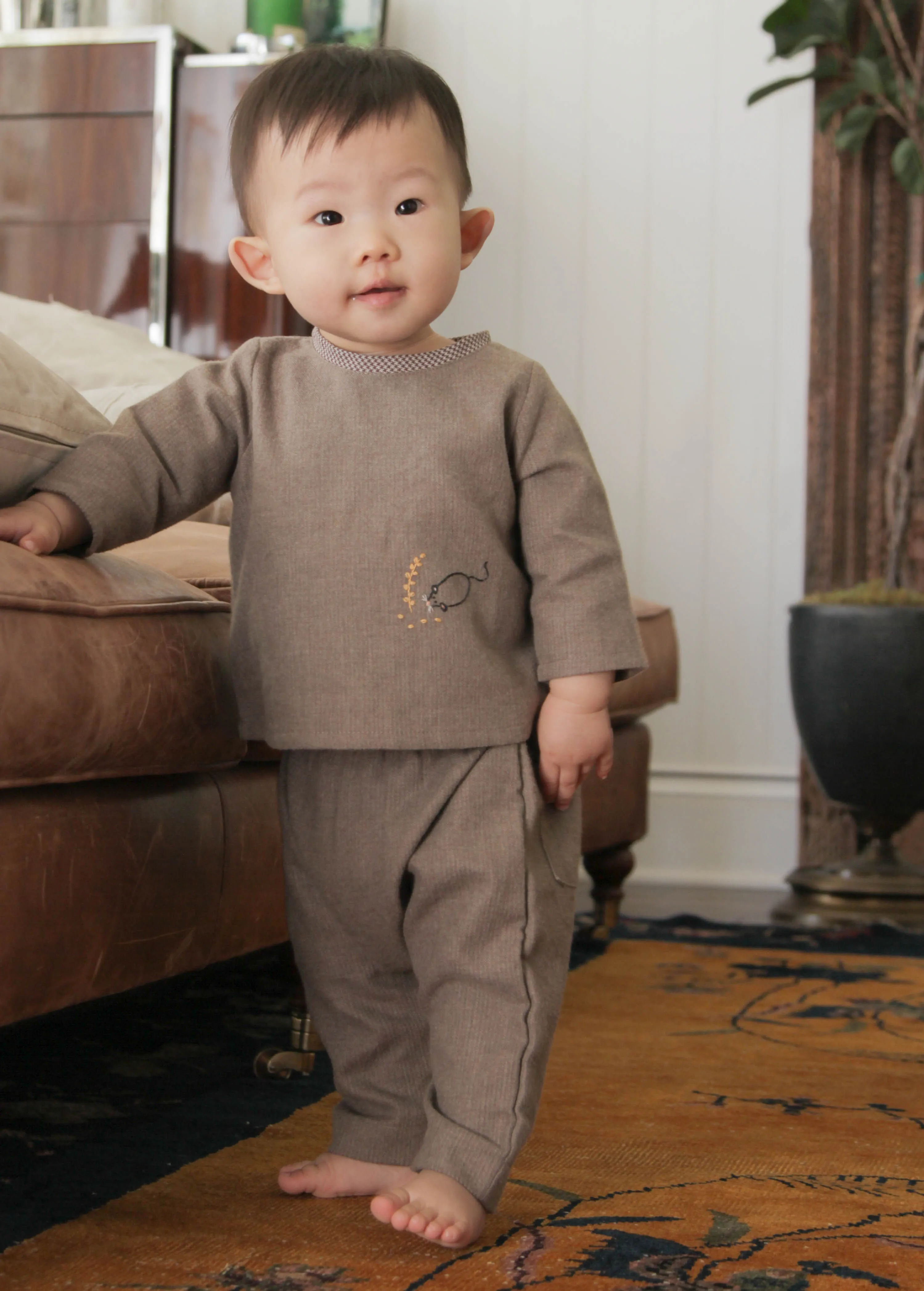 Double Face Chambray Harem Pants, Bark