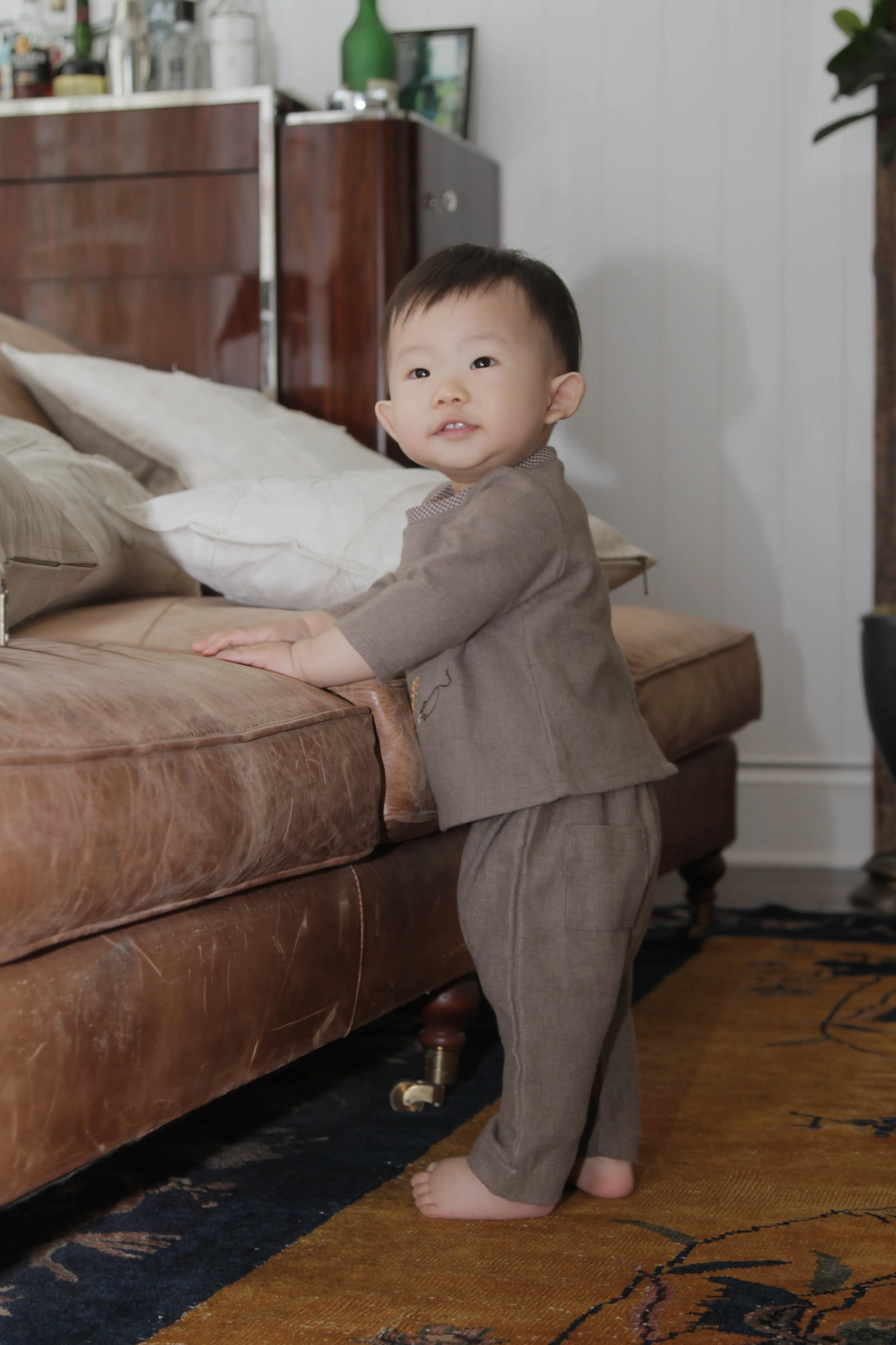 Double Face Chambray Harem Pants, Bark