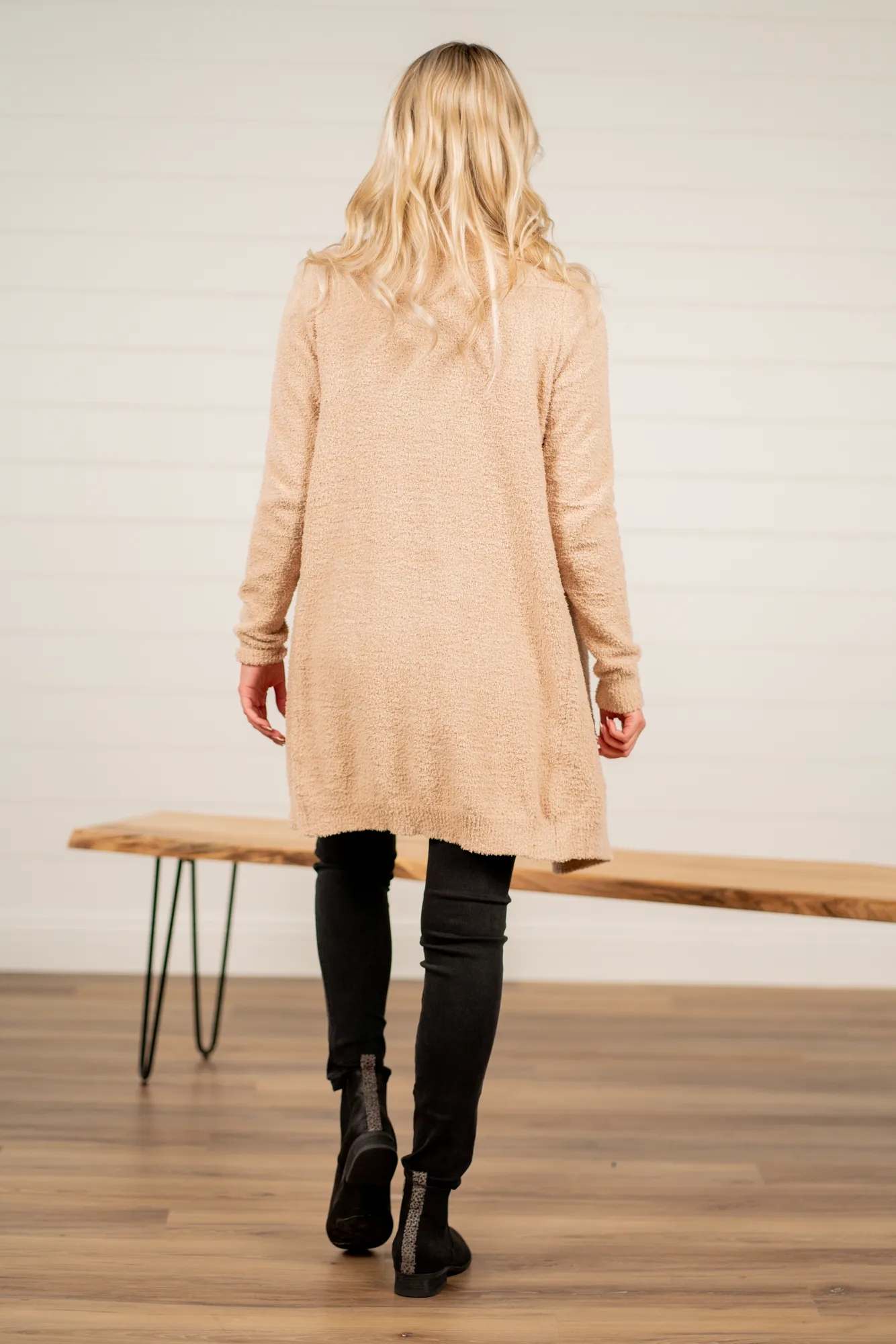 Drape Neck Fuzzy Open Cardigan Sweater