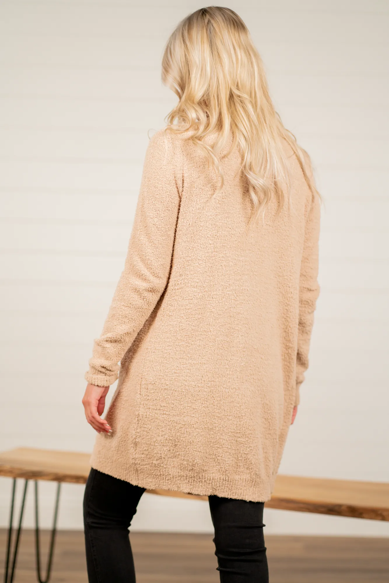Drape Neck Fuzzy Open Cardigan Sweater