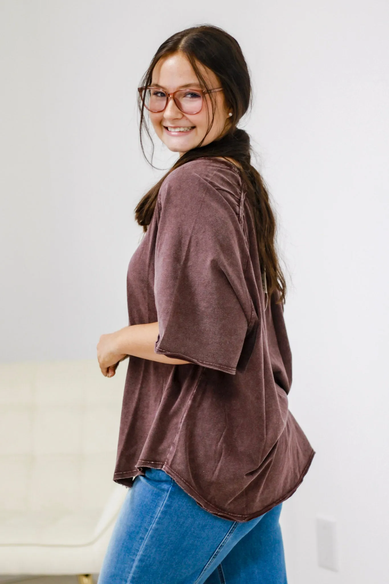Eager for Fun Mineral Wash Top in Eggplant