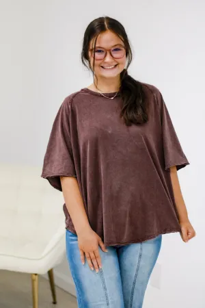 Eager for Fun Mineral Wash Top in Eggplant