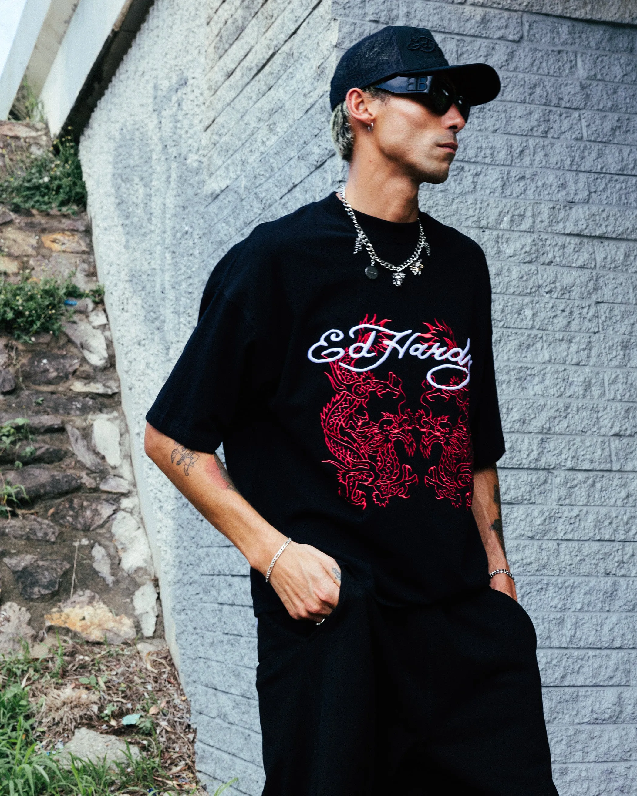 Ed Hardy Dragon Oversized T-Shirt Black