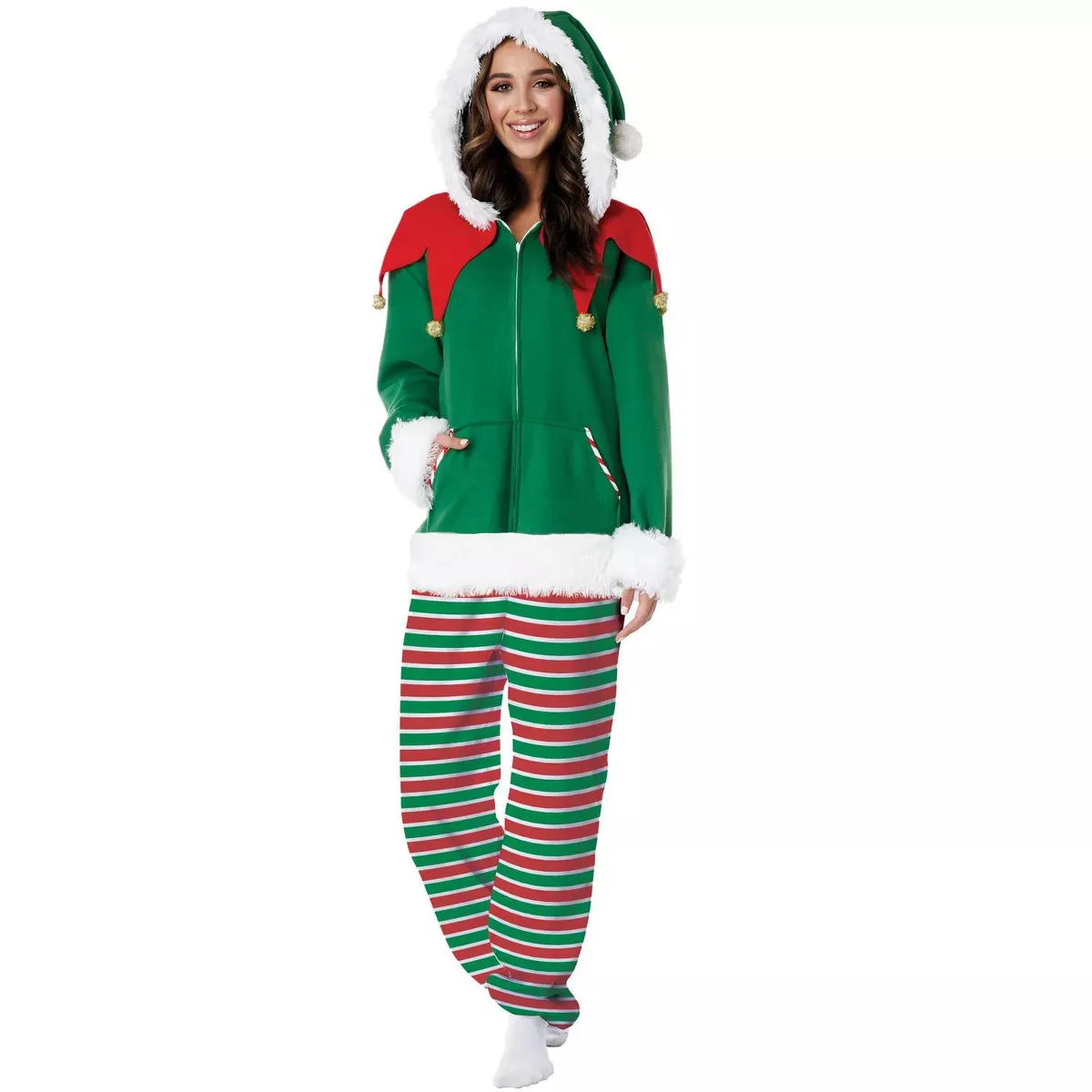 Elf Fleece Jumpsuit Adult Costume