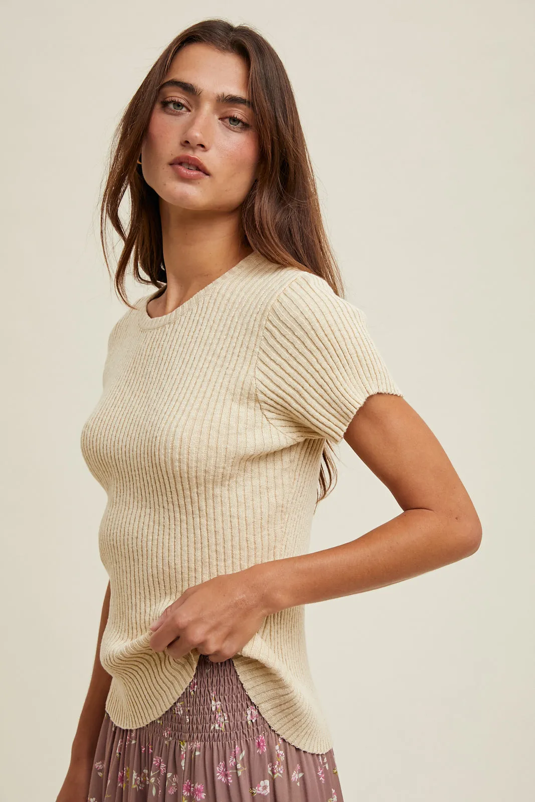 Ellie Ribbed Top-Oatmilk