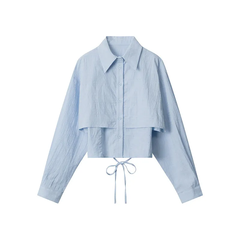 European And American Fake Two Pieces Shirts Women's Loose Preppy Style Stylish Shirt