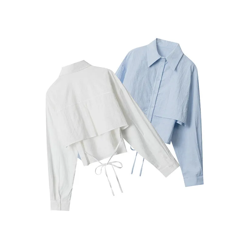 European And American Fake Two Pieces Shirts Women's Loose Preppy Style Stylish Shirt