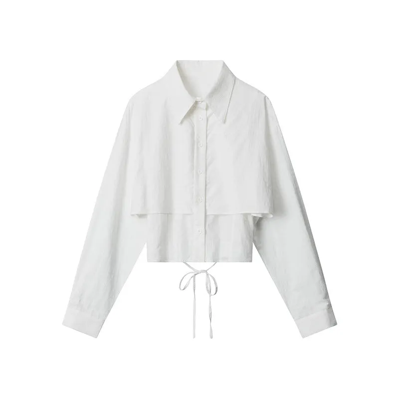 European And American Fake Two Pieces Shirts Women's Loose Preppy Style Stylish Shirt