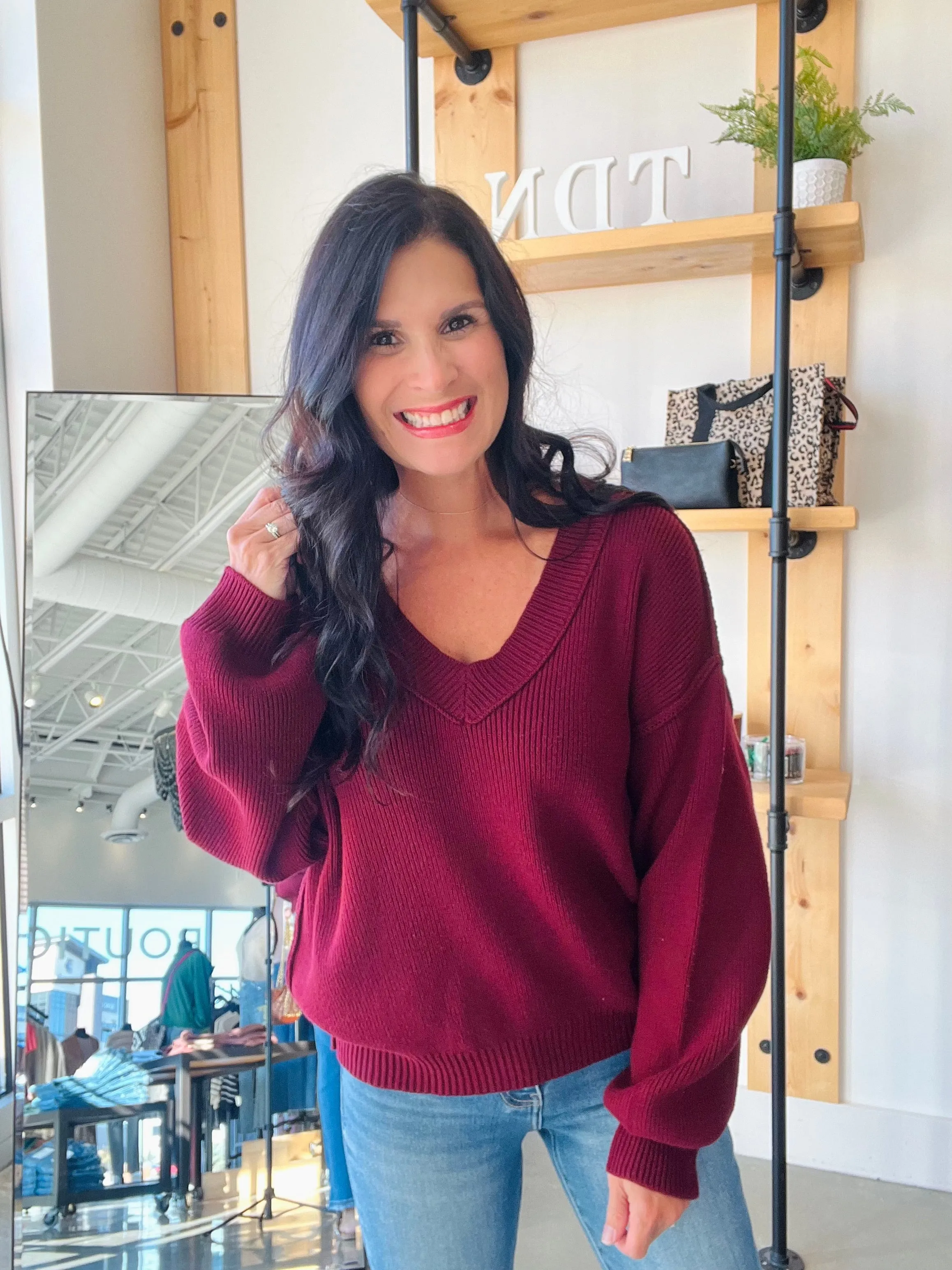 Exposed Seam Knit Sweater in Wine