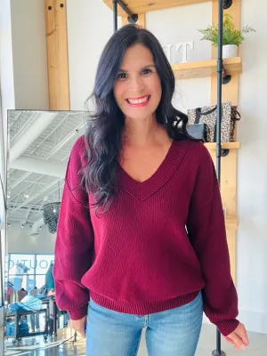 Exposed Seam Knit Sweater in Wine