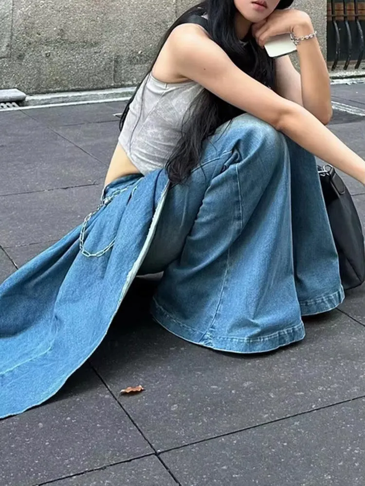 Fake Two Splicing Flare Jeans Pants