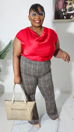 Flare Pants With Exposed Seam || Brown Plaid