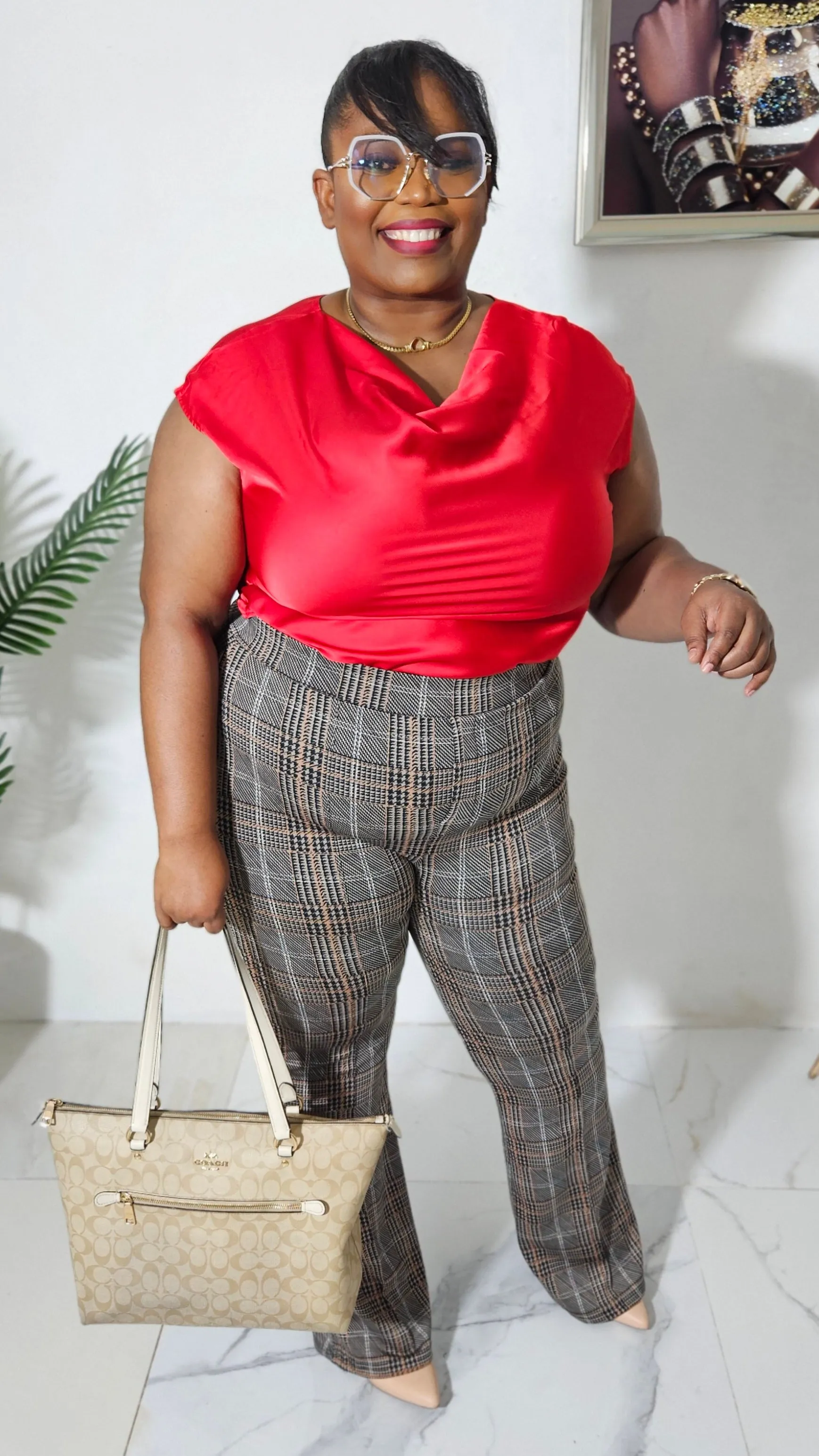 Flare Pants With Exposed Seam || Brown Plaid
