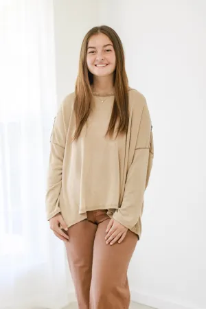 For Us All Button Detail Top in Camel