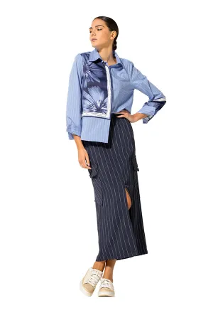 FOULARD DETAIL STRIPED OVERSIZED SHIRT