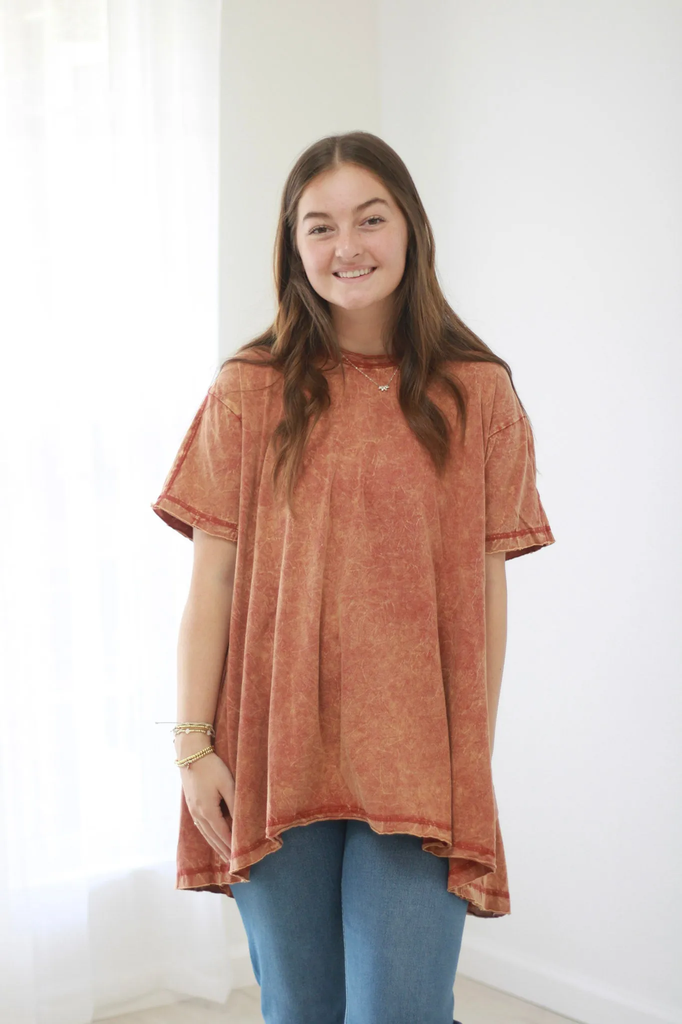 Free & Easy Mineral Wash Top in Rust