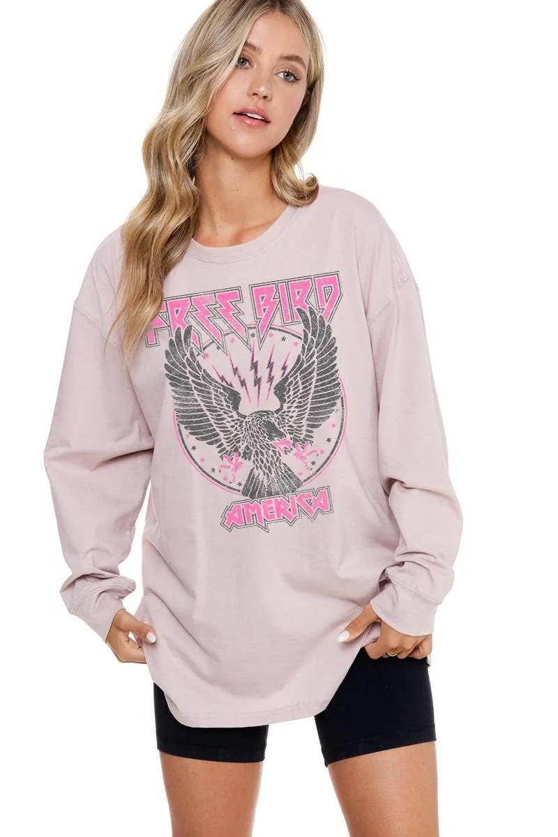 Free Bird America Vintage Graphic Oversized Top