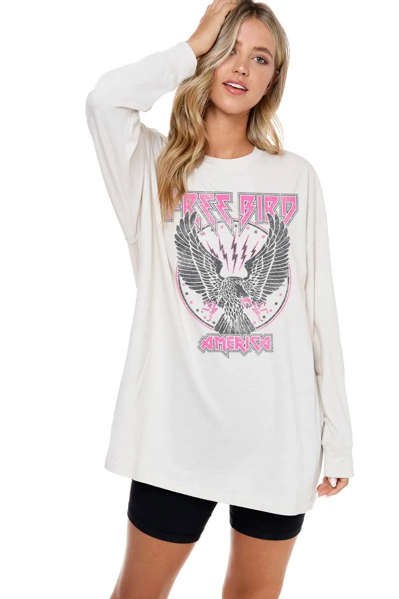 Free Bird America Vintage Graphic Oversized Top