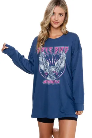 Free Bird America Vintage Graphic Oversized Top