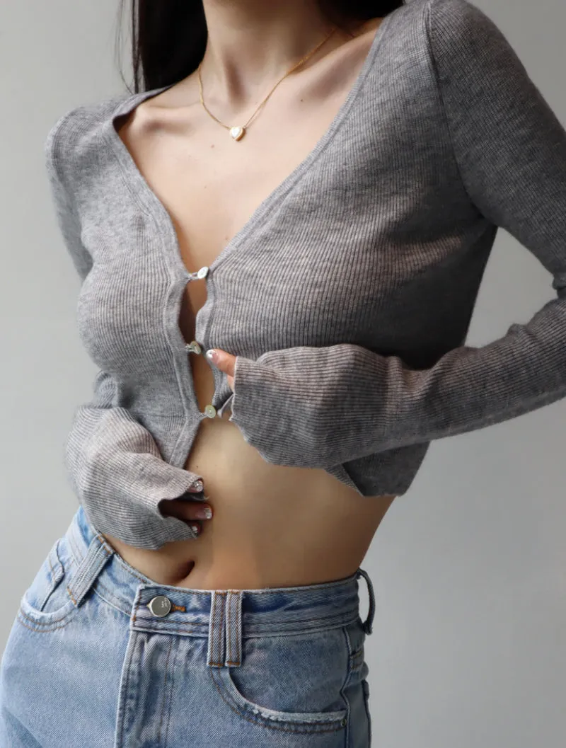 French soft and thin V-neck knitted cardigan