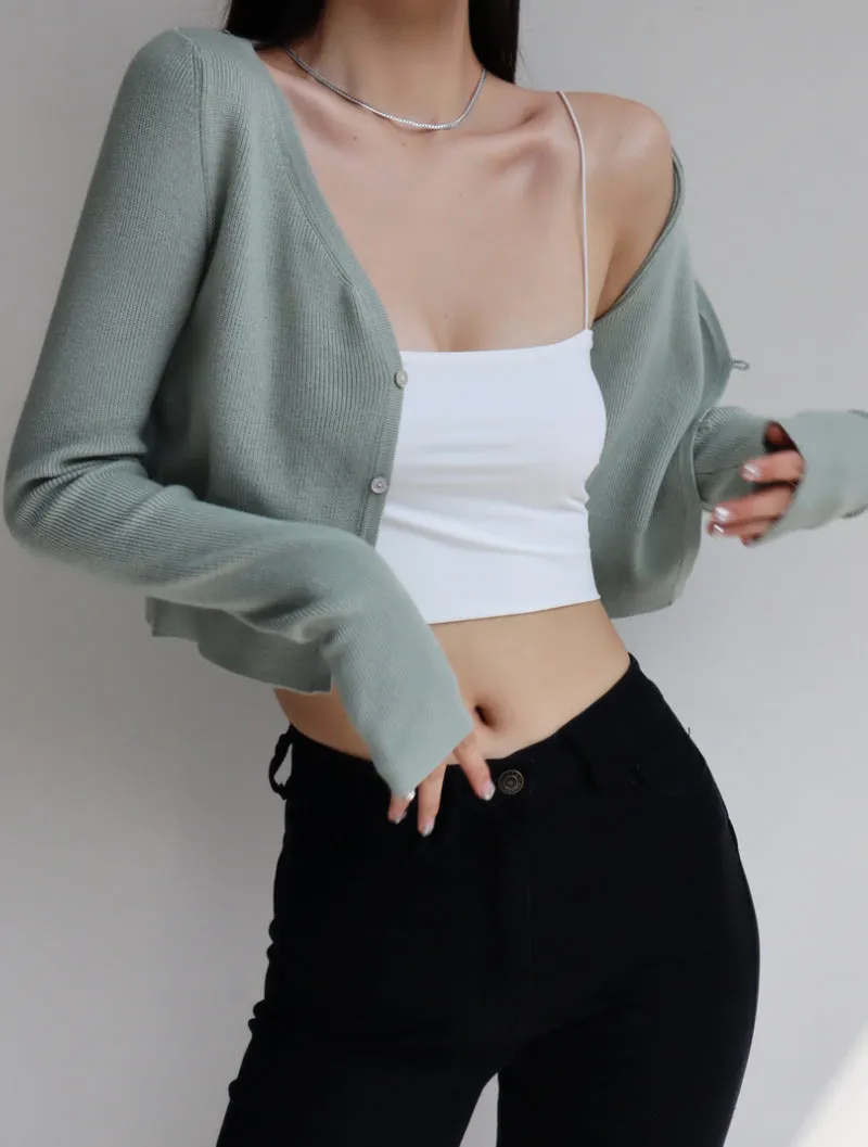 French soft and thin V-neck knitted cardigan