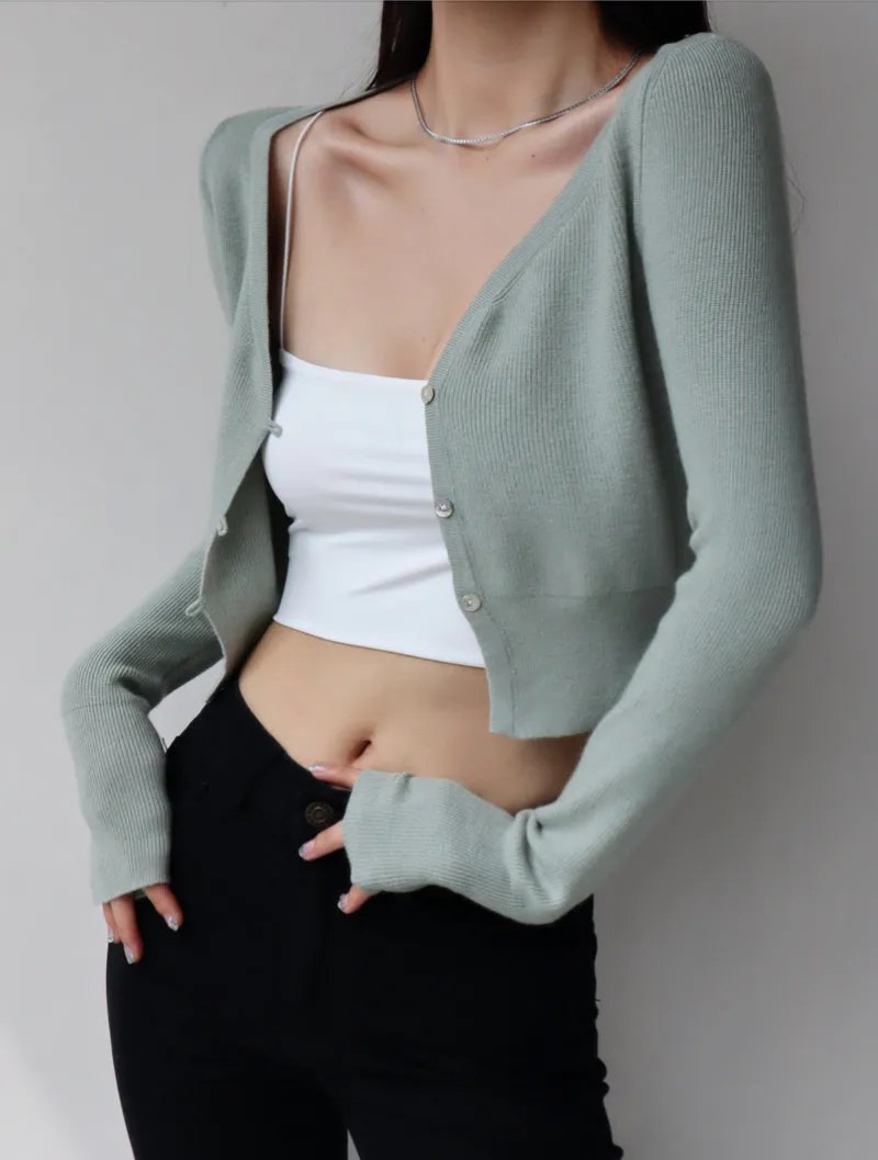 French soft and thin V-neck knitted cardigan