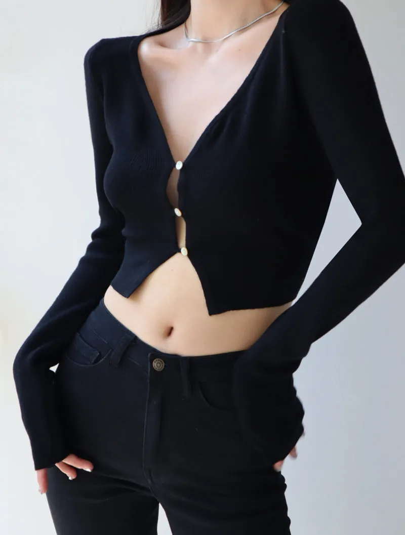 French soft and thin V-neck knitted cardigan