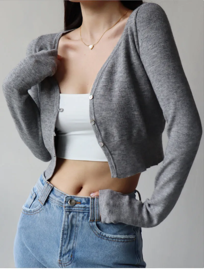 French soft and thin V-neck knitted cardigan
