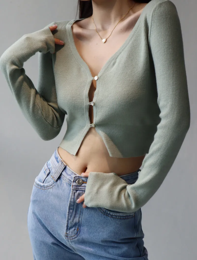 French soft and thin V-neck knitted cardigan