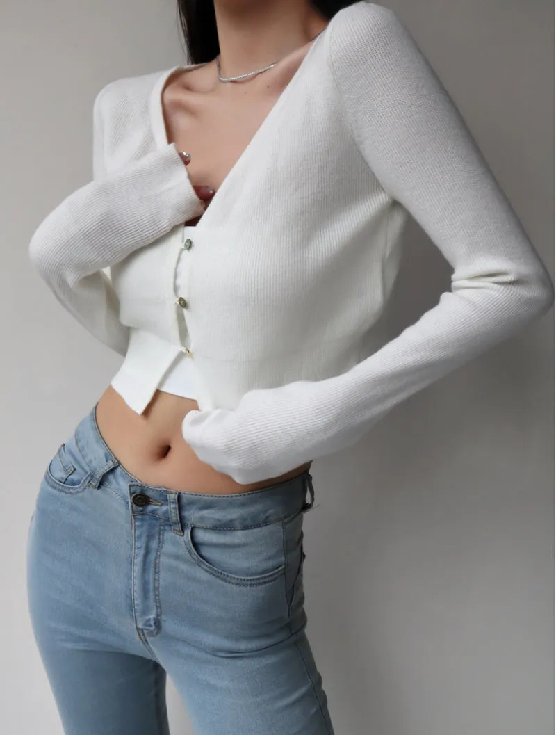 French soft and thin V-neck knitted cardigan