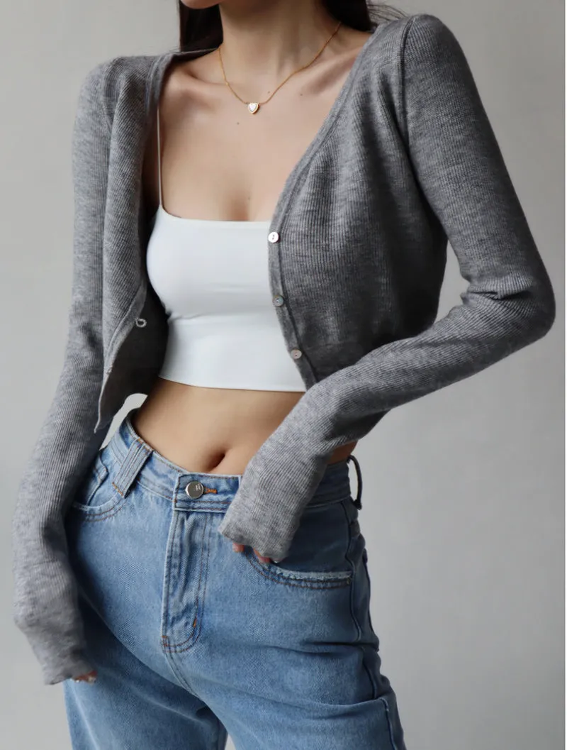 French soft and thin V-neck knitted cardigan