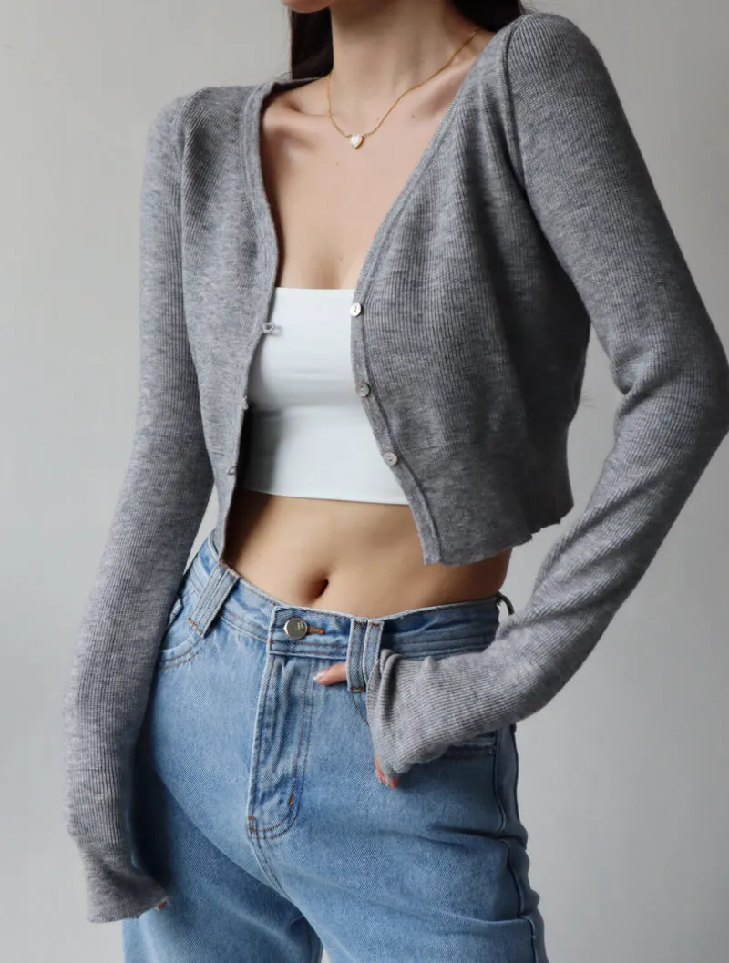 French soft and thin V-neck knitted cardigan