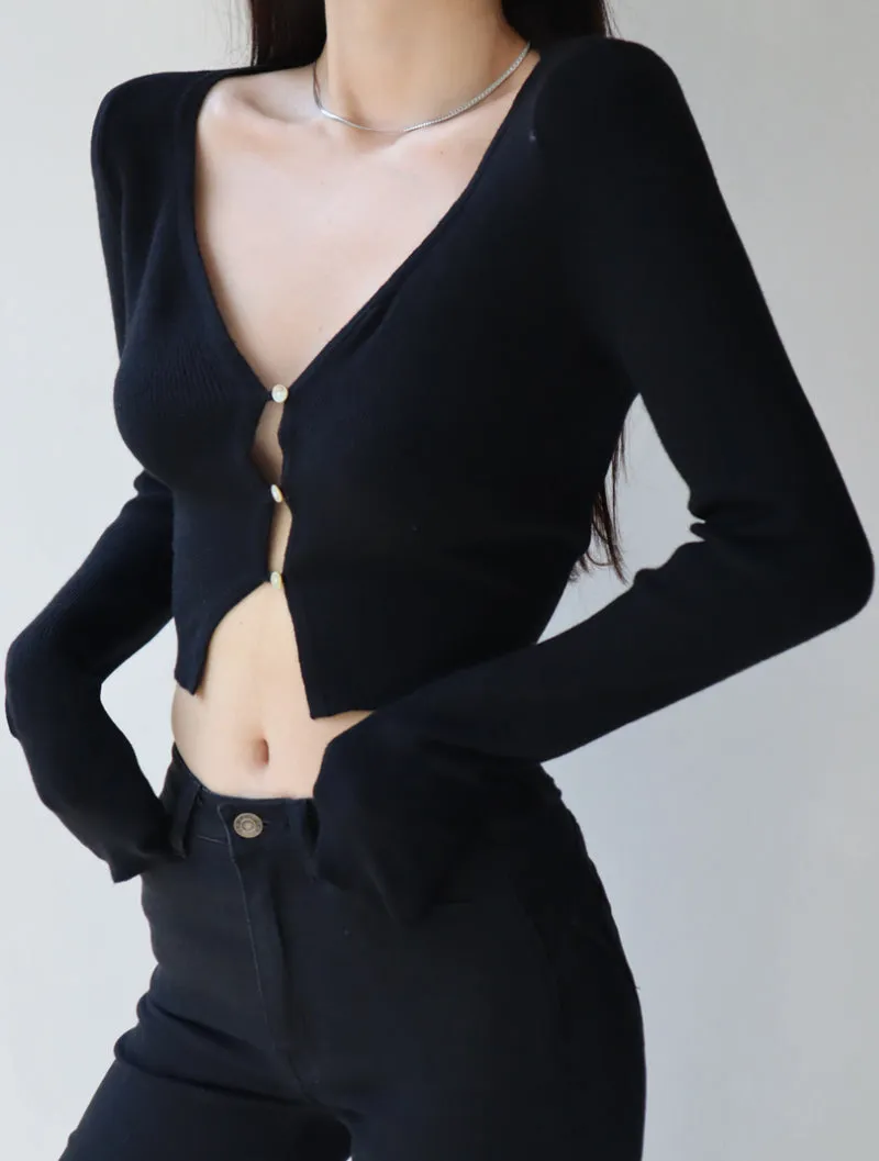 French soft and thin V-neck knitted cardigan