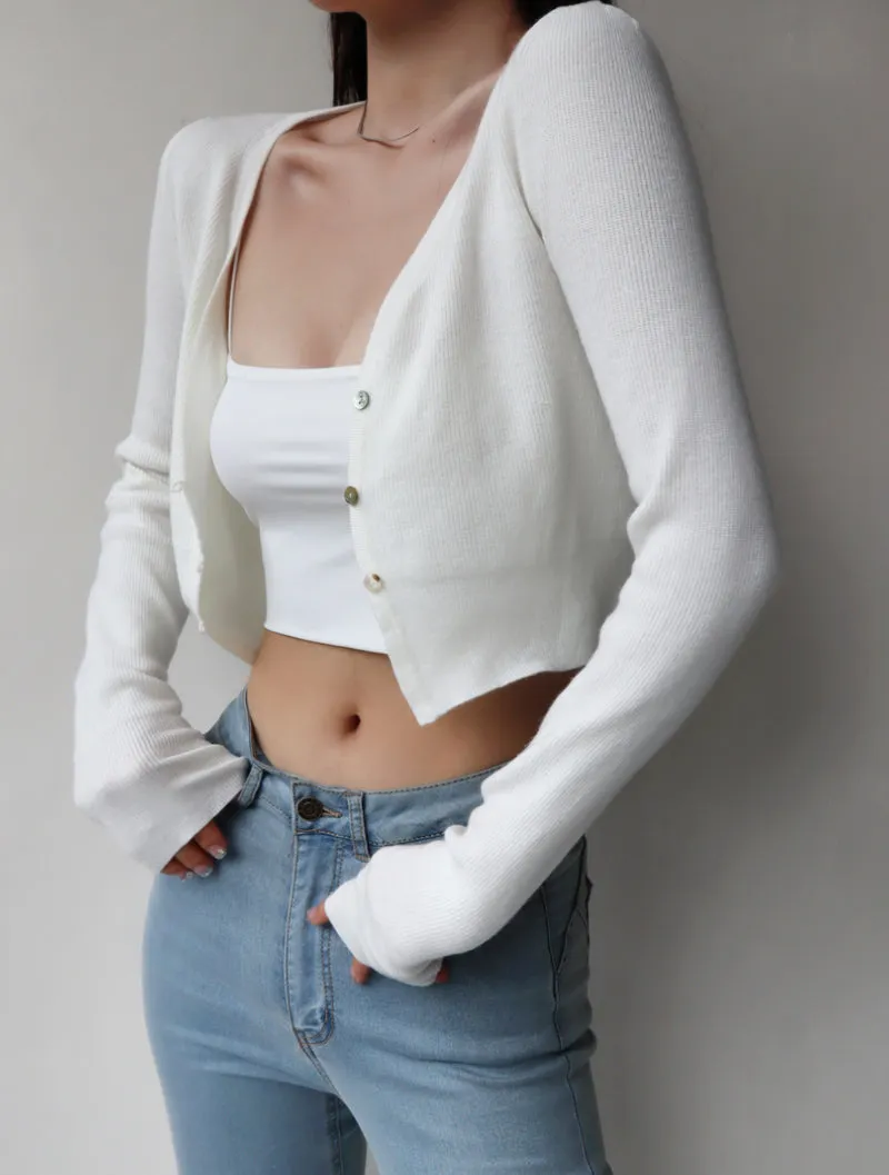 French soft and thin V-neck knitted cardigan
